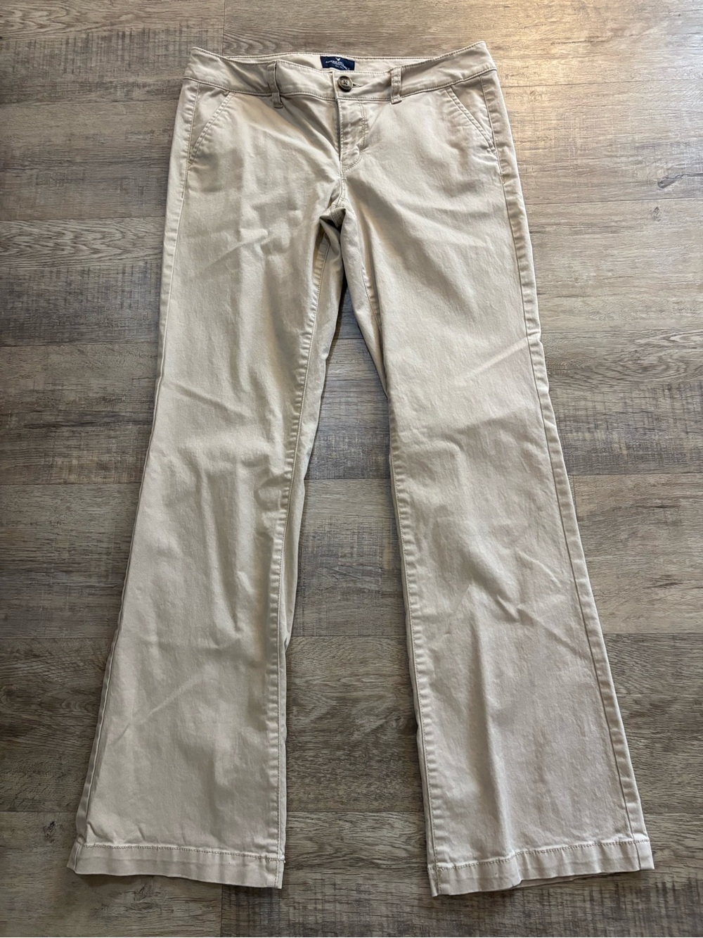 American Eagle Outfitters Kick Boot Light Beige Flare Khakis Size 8